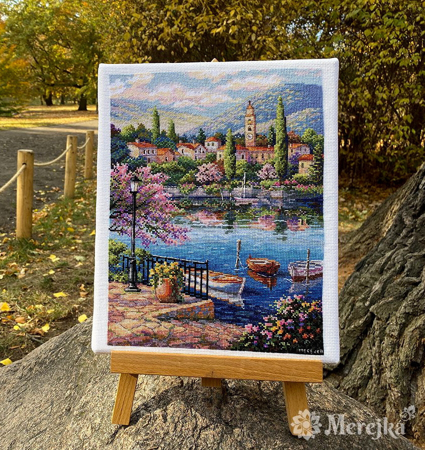 Kit de punto de cruz "Village Lake Afternoon" de Merejka - K-204