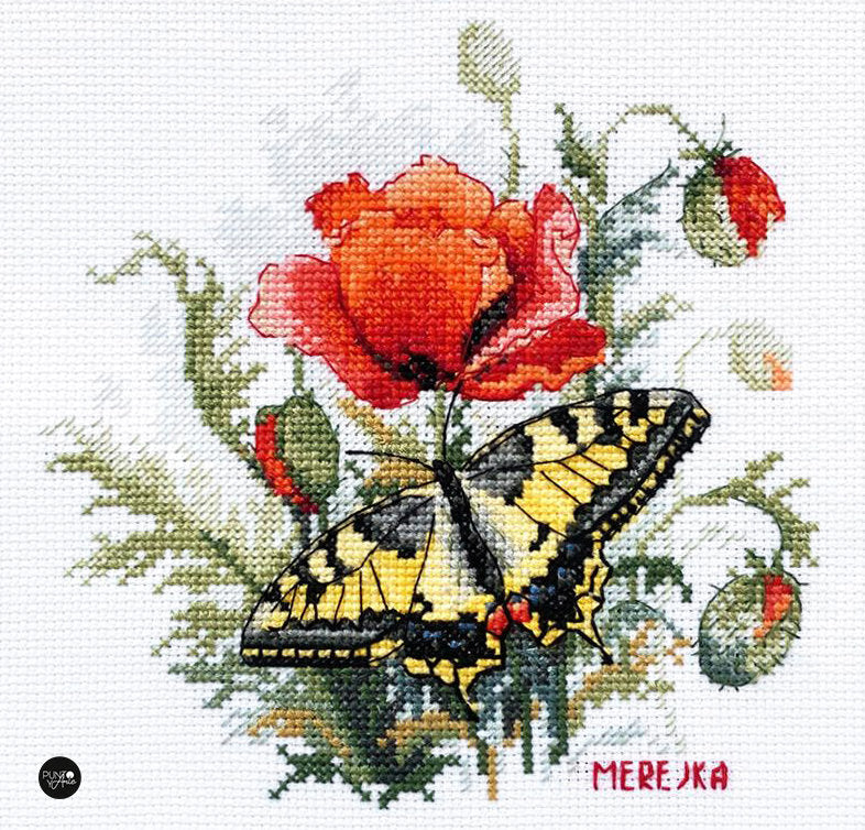 Kit de Punto de Cruz "Prado de Verano con Mariposas" de Merejka - K-206