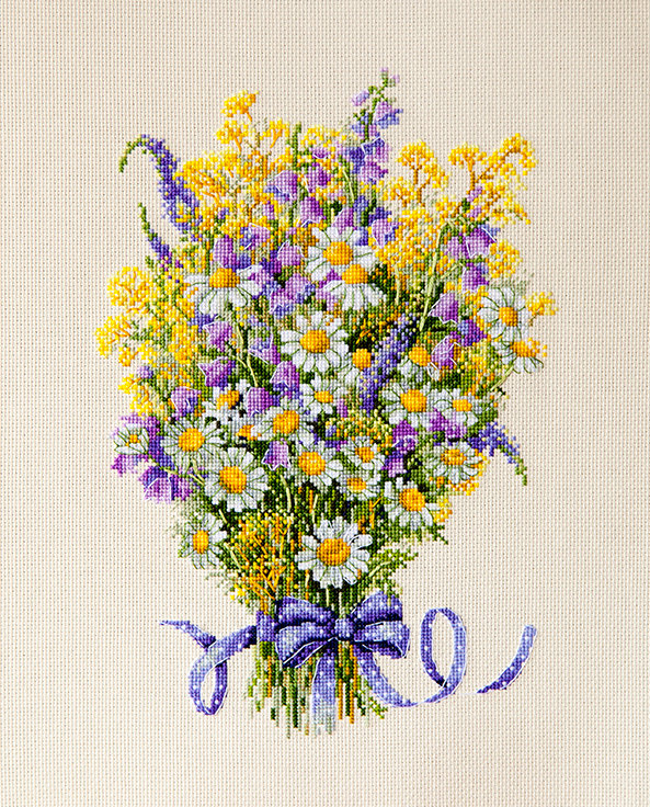 Kit de Punto de Cruz Flores de Verano | Merejka K-72 | 27x20 cm | Aida 16 ct + Hilos DMC