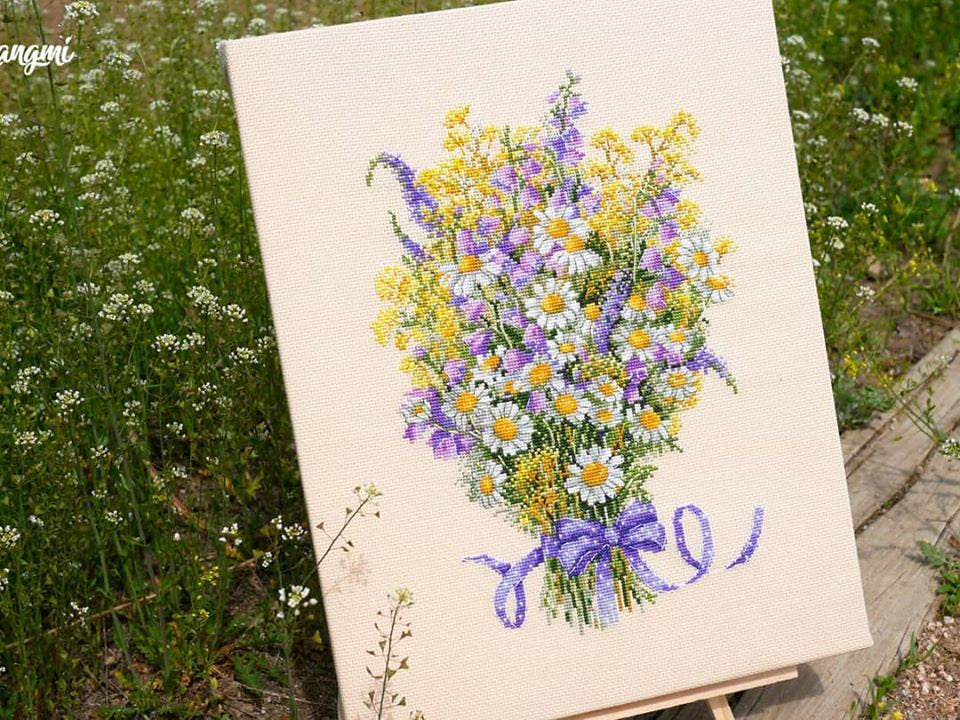 Kreuzstich-Set Sommerblumen | Merejka K-72 | 27x20 cm | Aida 16 ct + DMC-Garn