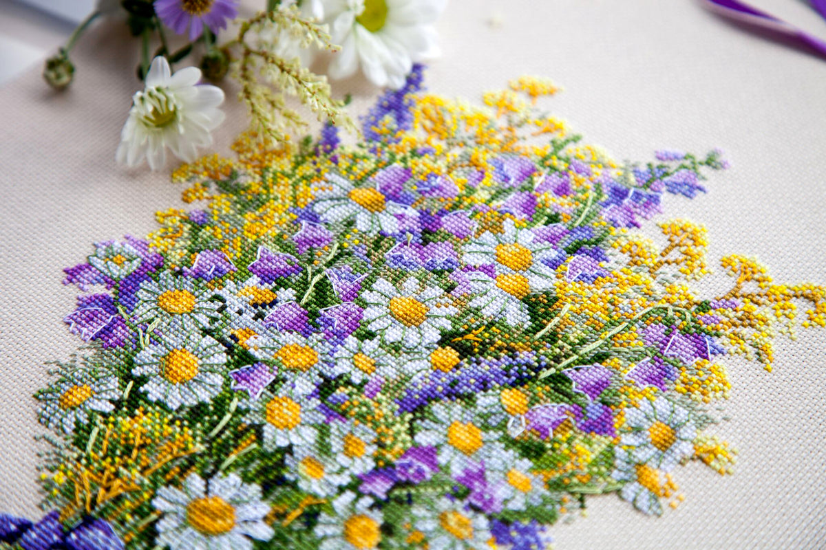 Kreuzstich-Set Sommerblumen | Merejka K-72 | 27x20 cm | Aida 16 ct + DMC-Garn
