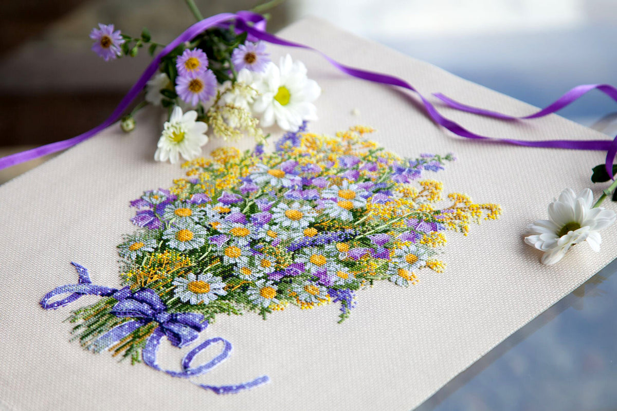 Kreuzstich-Set Sommerblumen | Merejka K-72 | 27x20 cm | Aida 16 ct + DMC-Garn