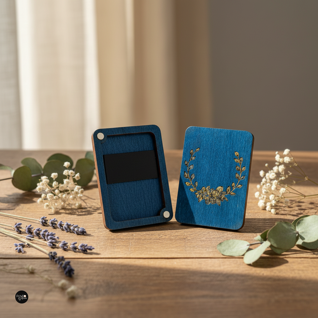 Wooden needle case. Blue - Wizardi KF056/1