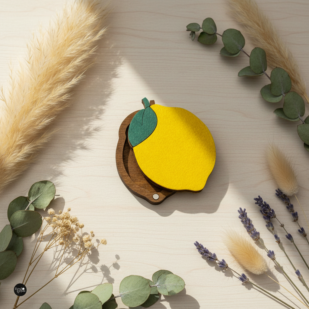 Lemon. Wooden Needle Case with Magnets - Wizardi KF056/22