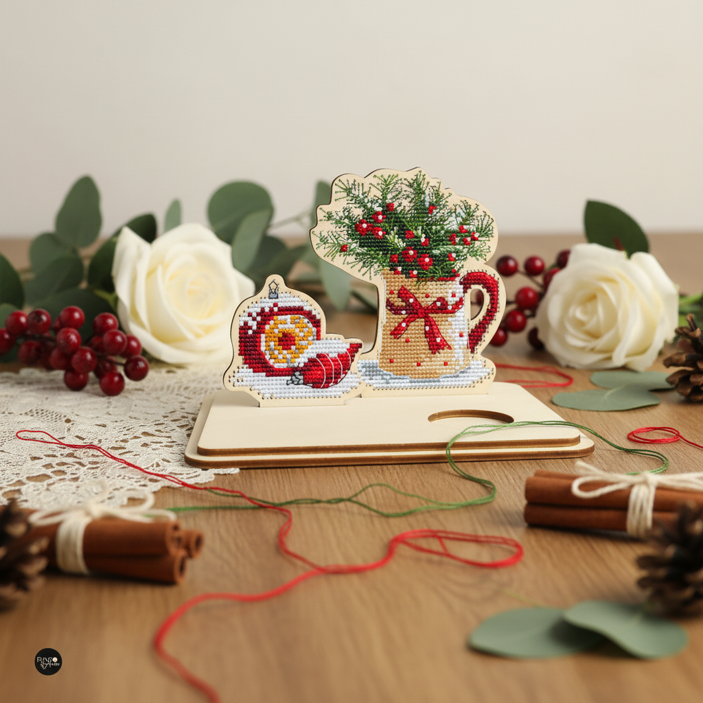 Portavelas de Navidad - Wizardi - Kit de punto de cruz KF060/3