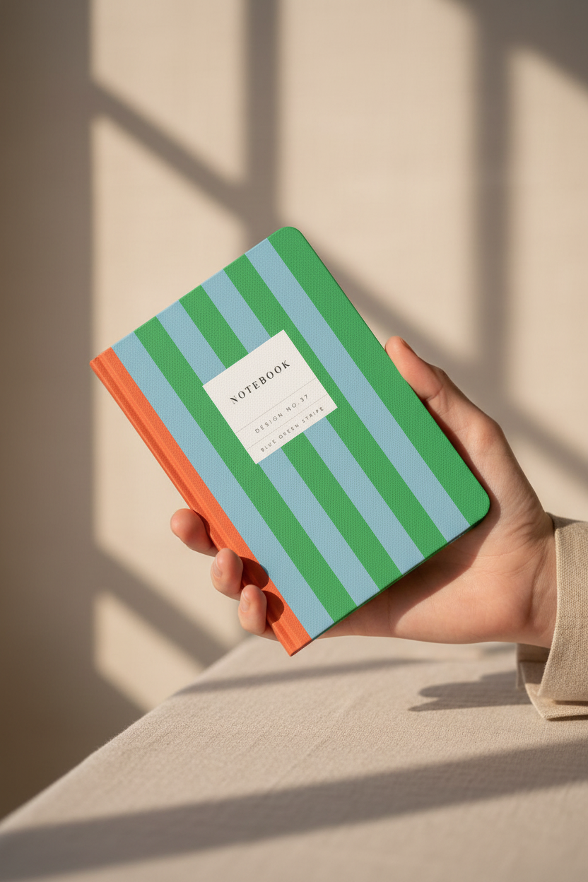 Design Notebook No. 37 Blue Green Stripe Kaleido Hardcover (A5) (11434)