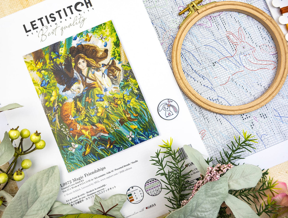 Kit de punto de cruz LetiStitch “Magic Friendships” L9972 – Fantasía y naturaleza