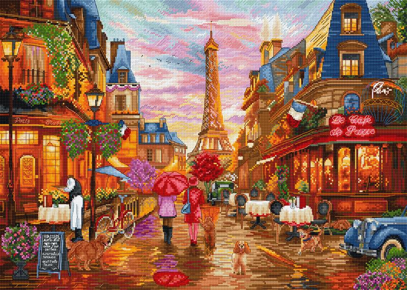 Kit de punto de cruz LetiStitch “After the Rain, Paris” L9975 – París después de la lluvia