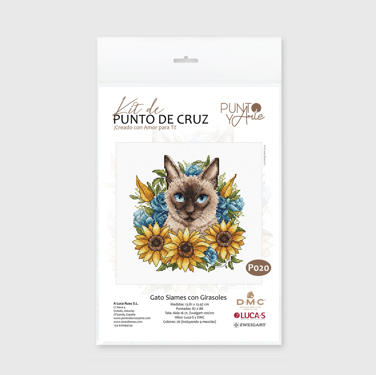 Cross Stitch Kit - Siamese Cat with Sunflowers - P020 Stitch and Art