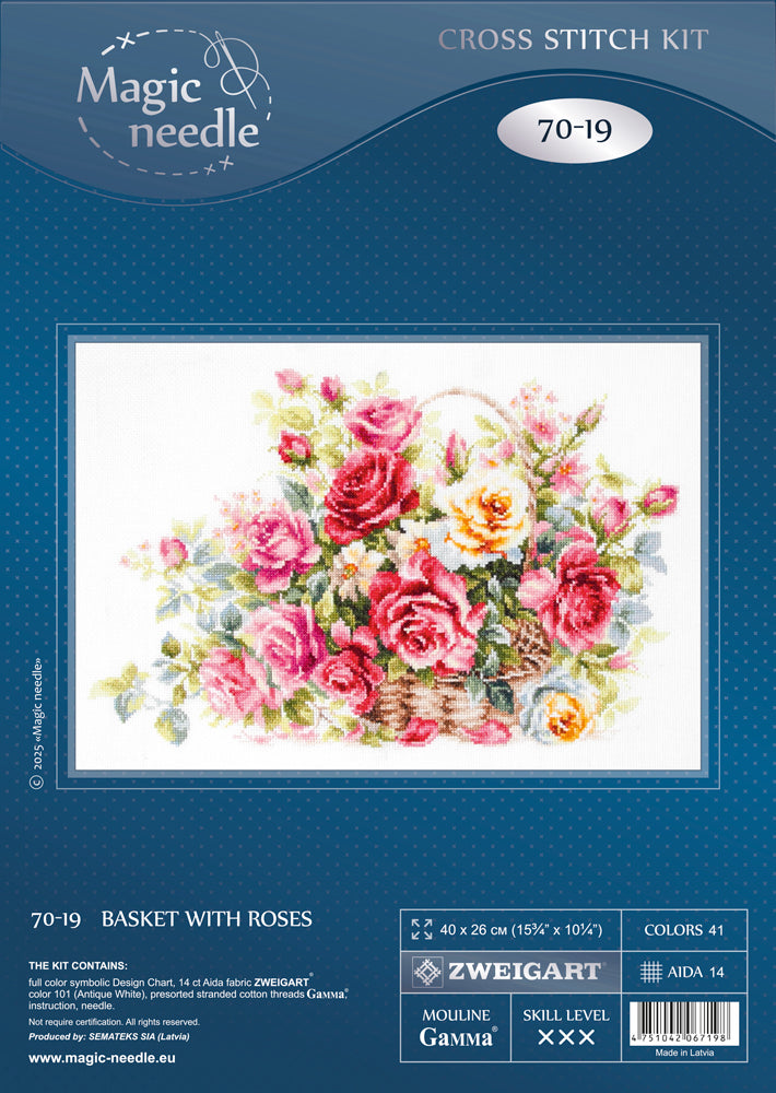 Cross Stitch Kit 70-19 “Basket With Roses” – Magic Needle