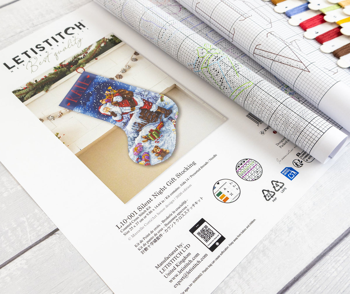 Kit de Punto de Cruz Letistitch L10-001 Silent Night Gift Stocking – contenido y detalles del kit (6)