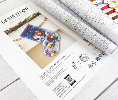 Kit de Punto de Cruz Letistitch L10-001 Silent Night Gift Stocking – contenido y detalles del kit (6)