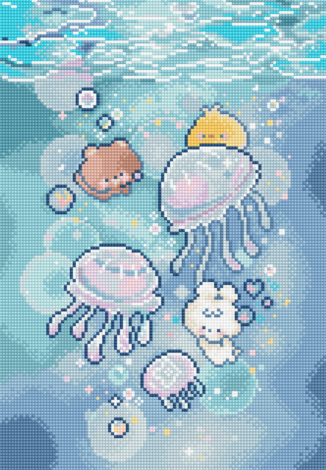 Kit de Punto de Cruz Letistitch L10-009 Jellyfish Dance - medusas y animalitos kawaii bajo el mar