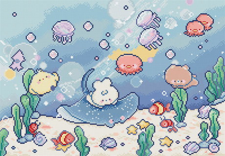 Kit de Punto de Cruz Letistitch L10-010 Under the Sea - conejito sobre manta raya en el fondo marino