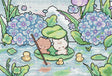 Kit de Punto de Cruz Letistitch L10-011 Rainy Day - osito y conejito en un estanque con hortensias