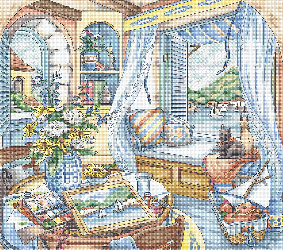 Kit de punto de cruz Asiento en la Ventana de Letistitch, 33x29 cm
