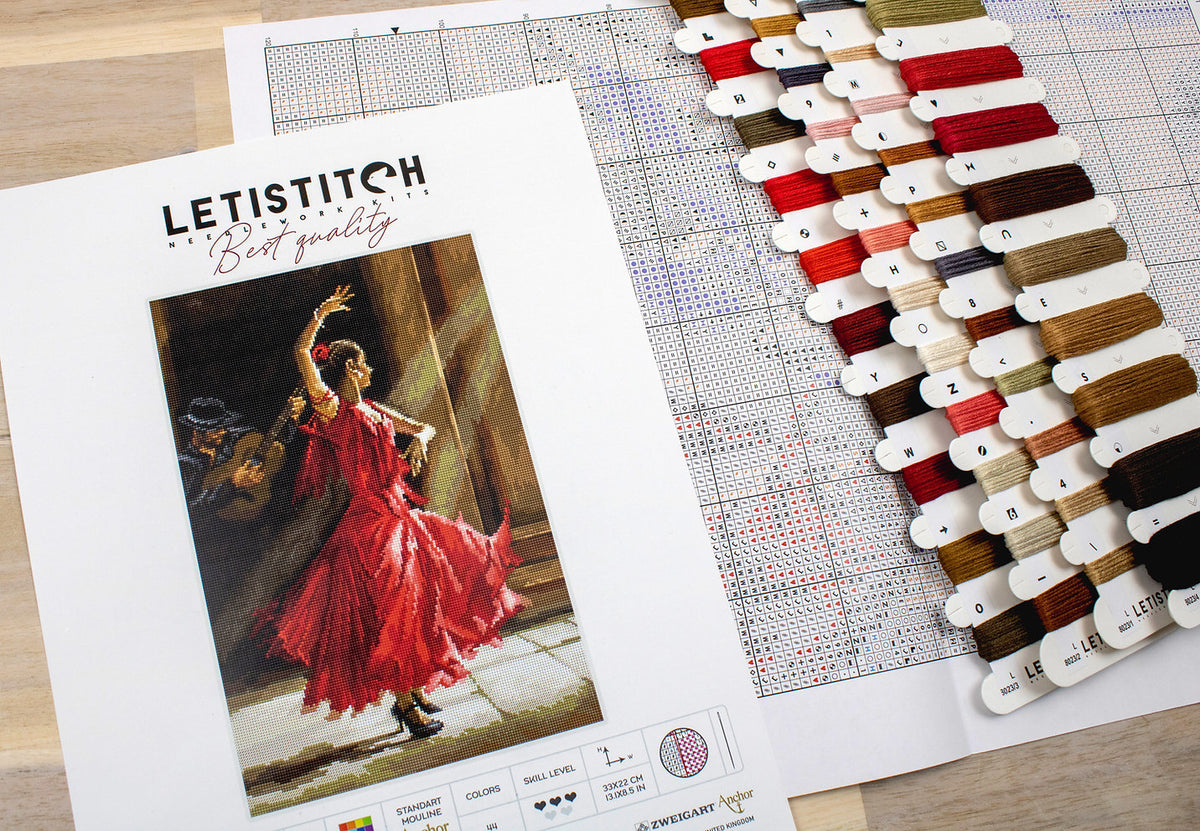 Contenido del kit: hilos, tela y aguja – Bailaora de Flamenco