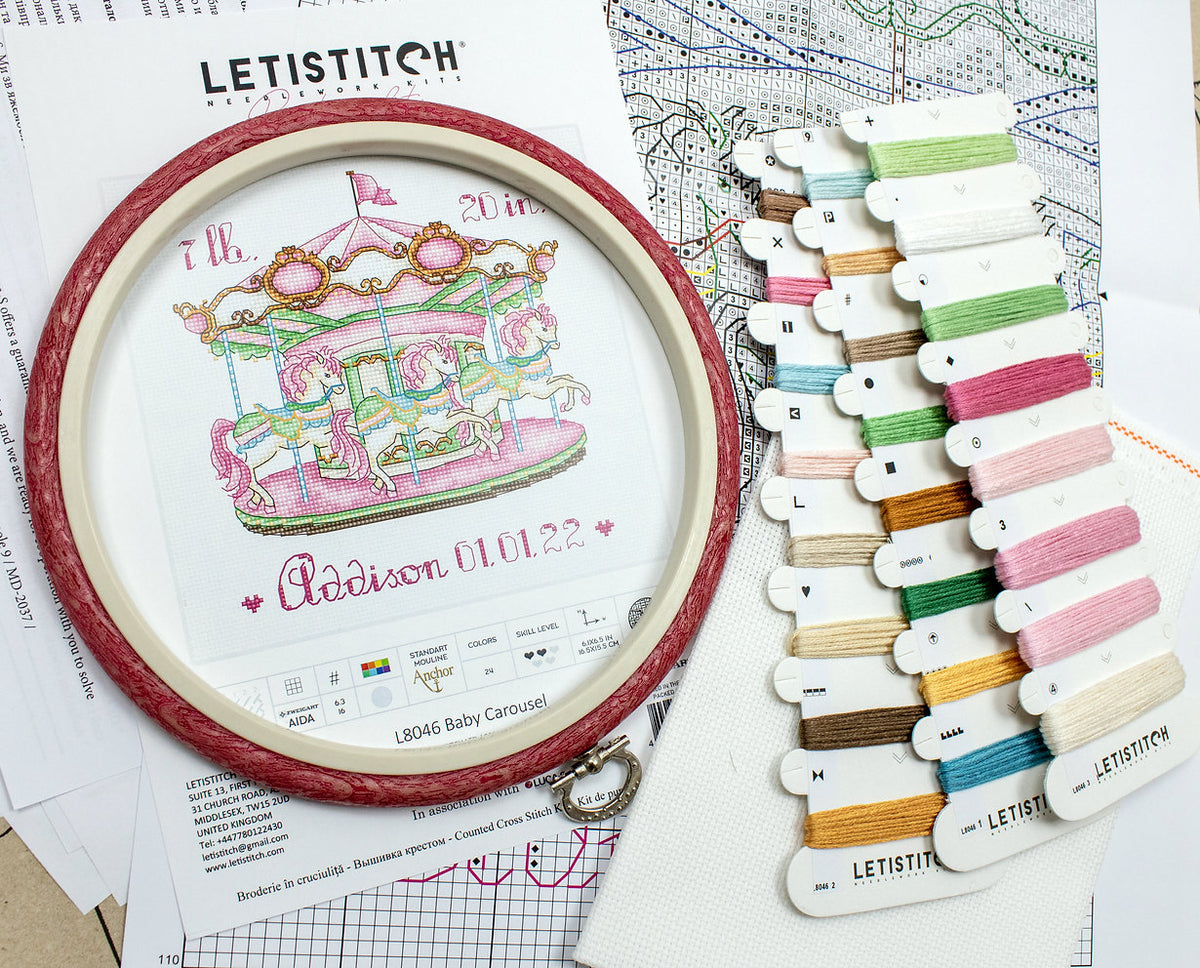 Contenido del kit: hilos, tela y aguja – Carrusel
