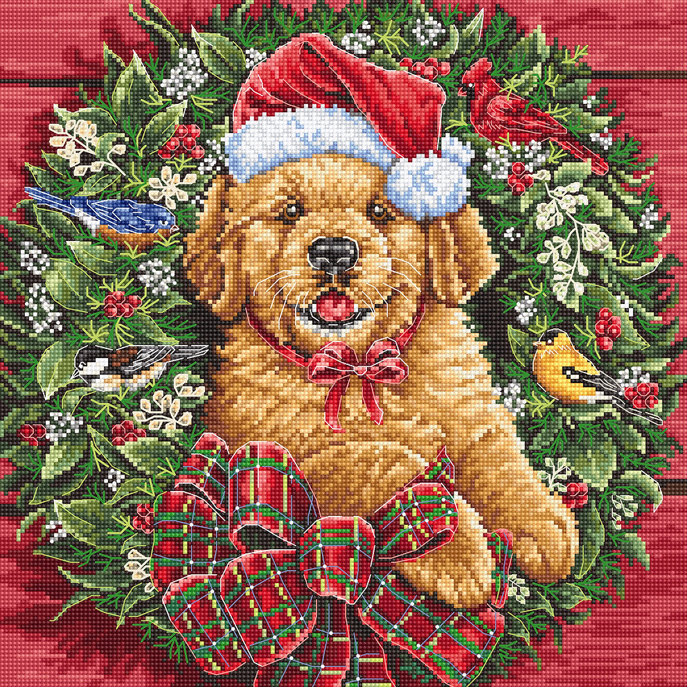Kit de punto de cruz Cachorro de Navidad de Letistitch, 26x26 cm