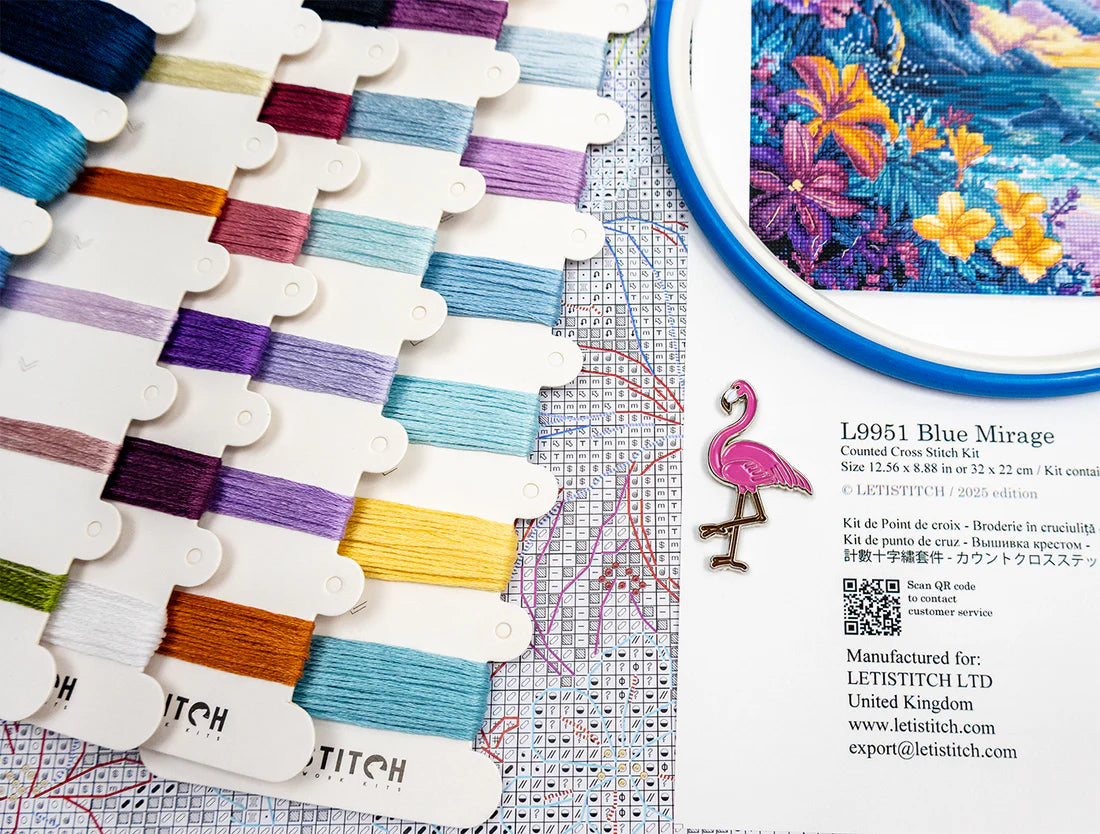L9951 Blue Mirage - LetiStitch | Kit de punto de cruz paisajístico con delfines
