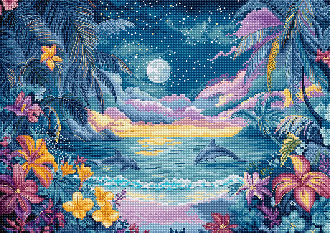 L9951 Blue Mirage - LetiStitch | Kit de punto de cruz paisajístico con delfines