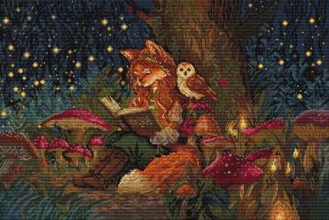 Kit punto de cruz Enchanted Grove L9979 LetiStitch escena de bosque mágico con zorro y búho