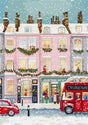 Kit de punto de cruz LetiStitch L9983 escena navideña en Londres con autobús rojo y casas decoradas