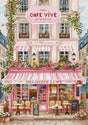 Kit de punto de cruz LetiStitch L9988 Sweet Parisian Street con cafetería y pastelería parisina decorada con flores, toldos rosas y mesas en la calle.