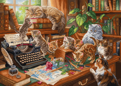 Kit de Punto de Cruz Letistitch L9992 Playful Paws Workshop - gatos en taller de escritura