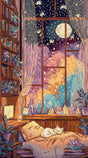 Kit de Punto de Cruz Letistitch L9994 Crystal Moonlight - gato dormido junto a la ventana con luna