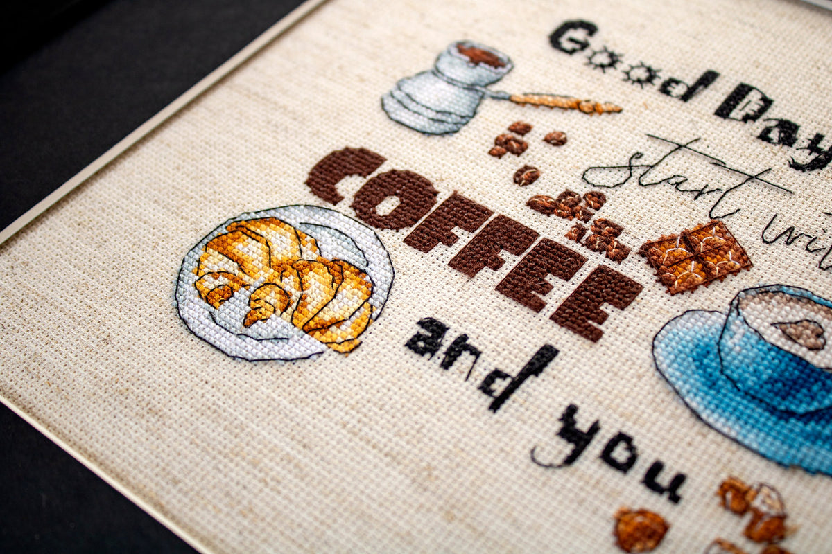 Contenido del kit: hilos, tela y aguja – Hora del Café