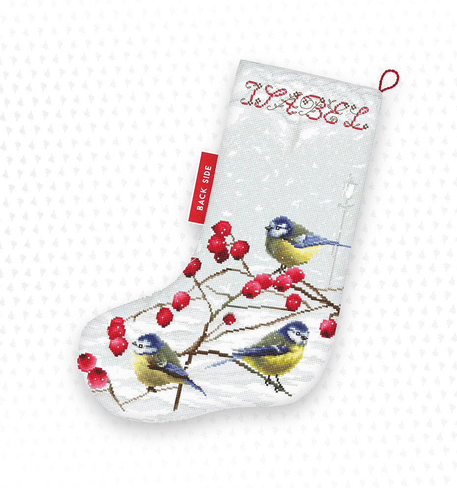 LETI 949 Blue tits Stocking - Christmas Stocking LETISTITCH