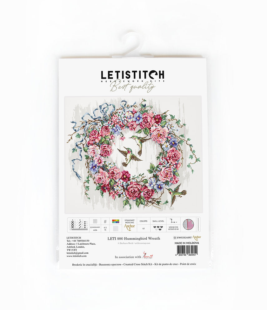LETI 990 Hummingbird Wreath - LETISTITCH - Kit de Punto de Cruz