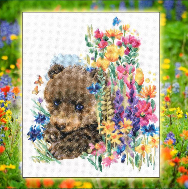 Kit Punto de Cruz RTO M683 – Oso. El que ama las flores. . Kit de... - imagen 2