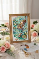 Kit de point de croix AVA Stitch P014 – Tigre de l'étang aux lotus turquoise