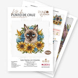 Kit de Punto de Cruz - Gato Siames con Girasoles - P020 Punto y Arte
