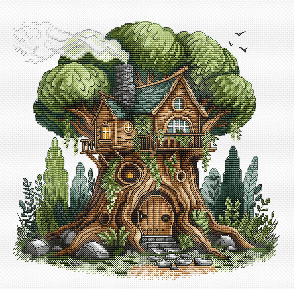 Kit de point de croix - « Cabane dans les arbres » AVA Stitch P023