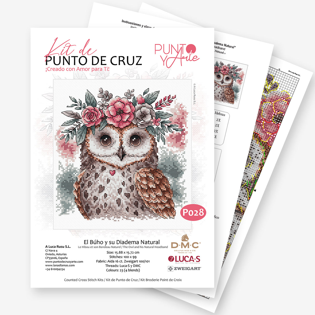 El Búho y su Diadema Natural - Kit de Punto de Cruz Punto y Arte P028