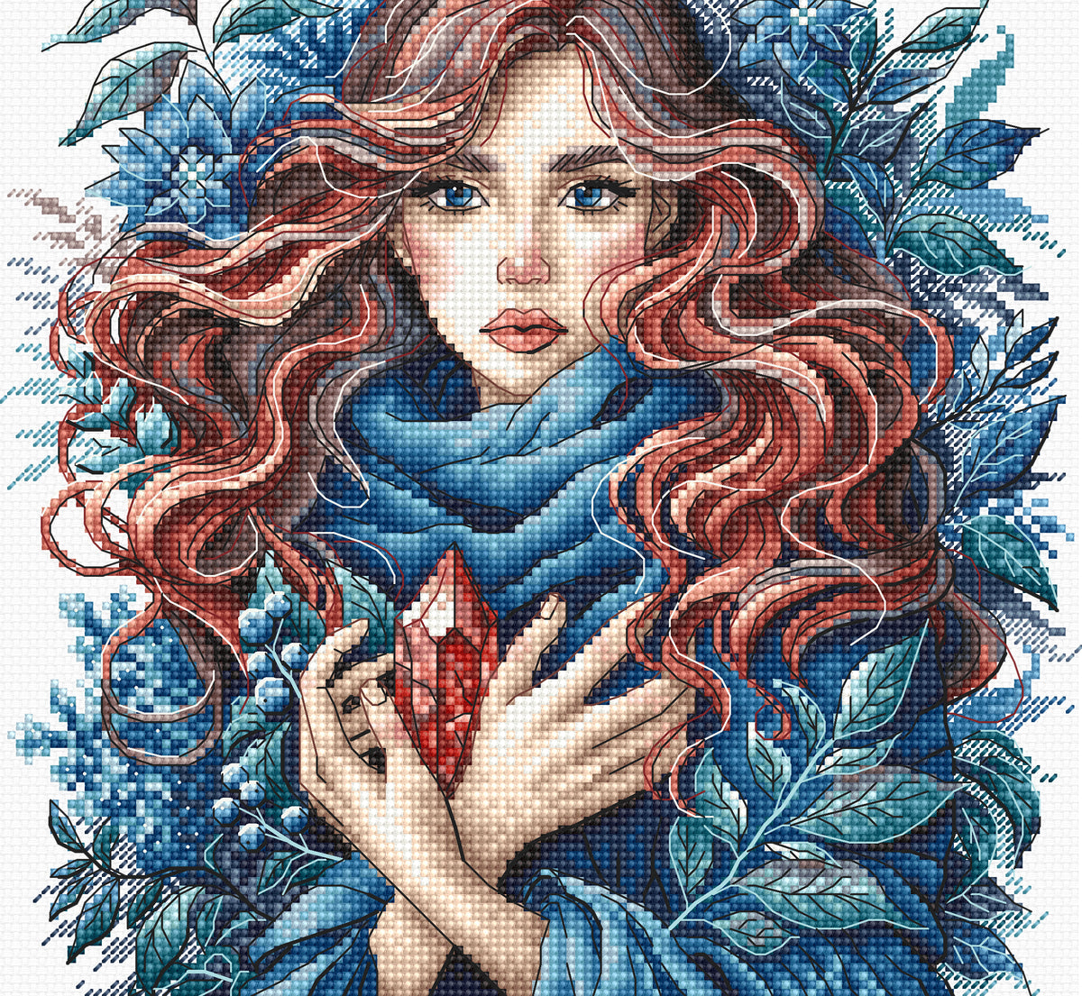 Kit de Punto de Cruz "Carmínea: Guardiana del Cristal Bermejo" de AVA Stitch - P032
