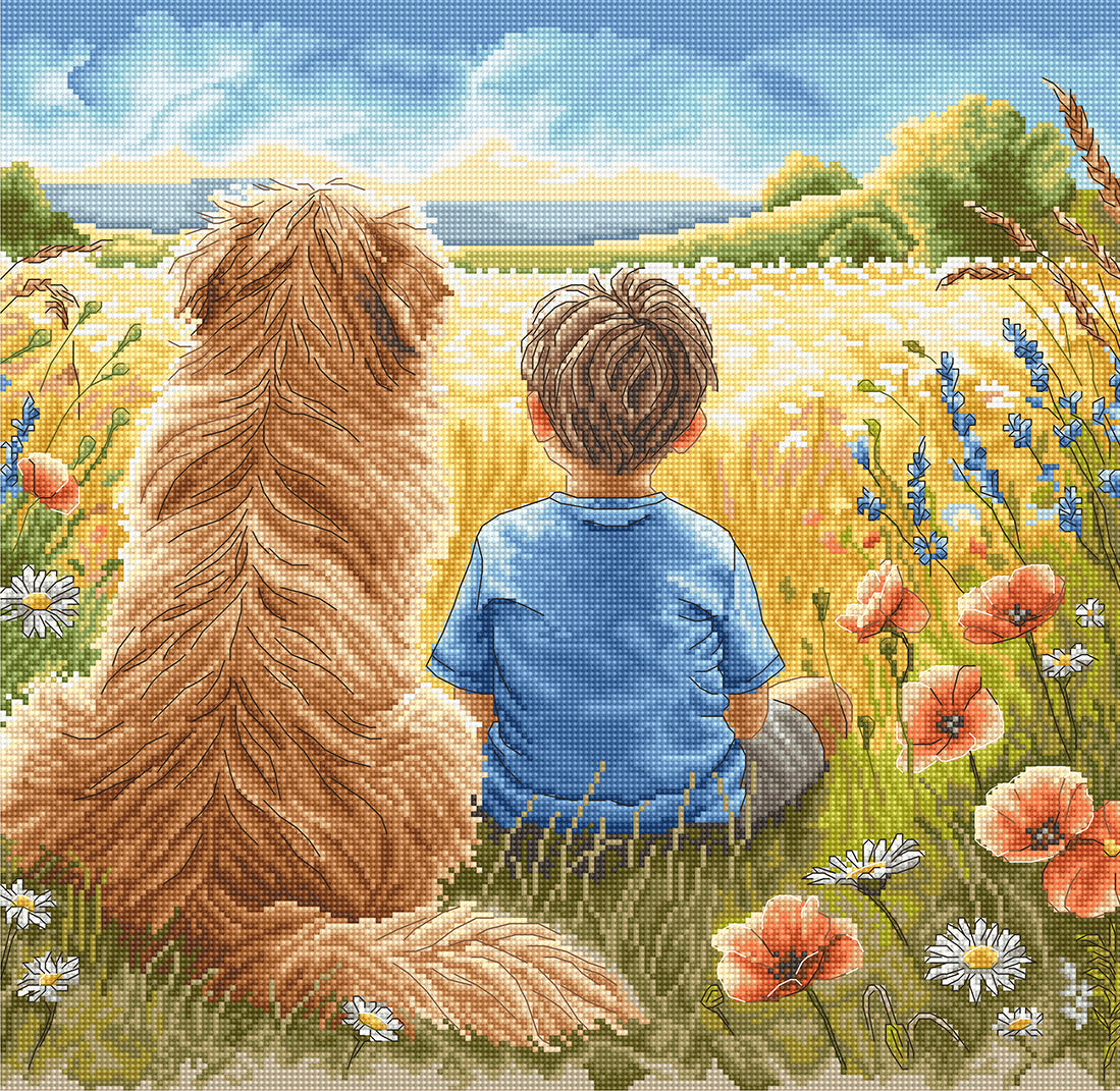 Kit de Punto de Cruz AVA Stitch P034 The Best Friend (El Mejor Amigo) – Aida Zweigart 16ct, 31,75×30,96 cm
