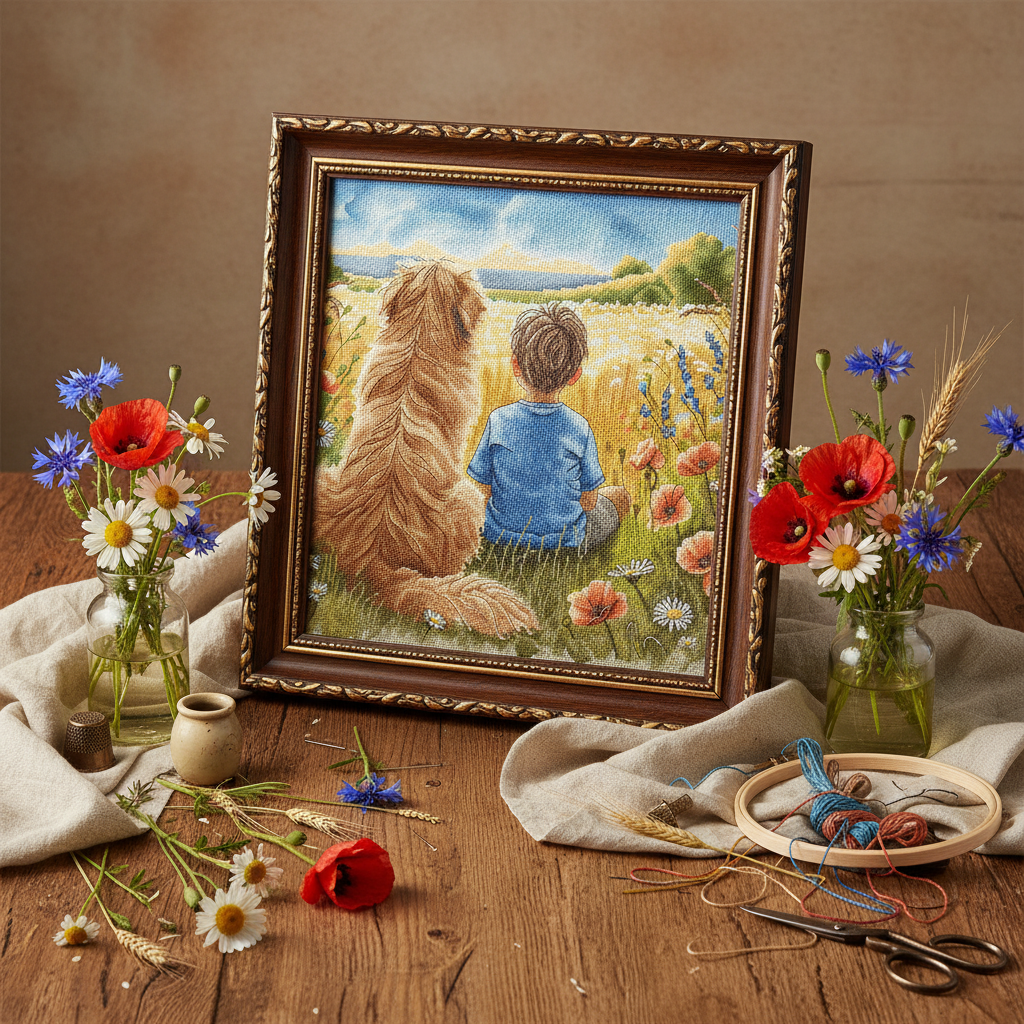 Kit de Punto de Cruz AVA Stitch P034 The Best Friend (El Mejor Amigo) – Aida Zweigart 16ct, 31,75×30,96 cm