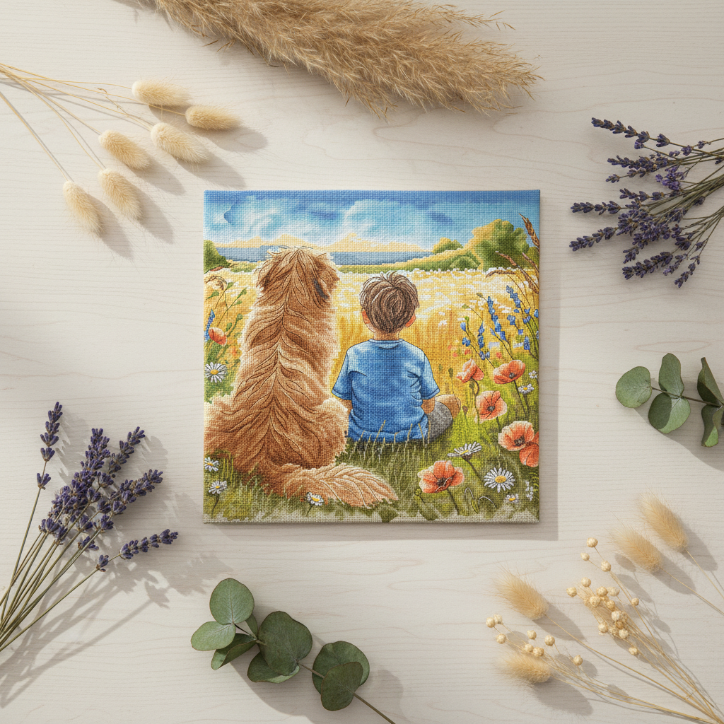 Kit de Punto de Cruz AVA Stitch P034 The Best Friend (El Mejor Amigo) – Aida Zweigart 16ct, 31,75×30,96 cm