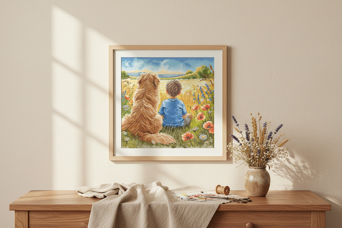 Kit de Punto de Cruz AVA Stitch P034 The Best Friend (El Mejor Amigo) – Aida Zweigart 16ct, 31,75×30,96 cm