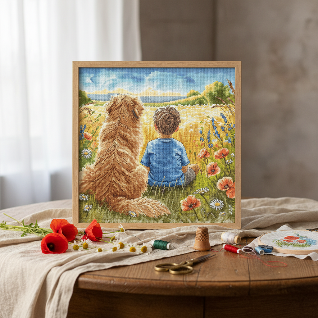 Kit de Punto de Cruz AVA Stitch P034 The Best Friend (El Mejor Amigo) – Aida Zweigart 16ct, 31,75×30,96 cm
