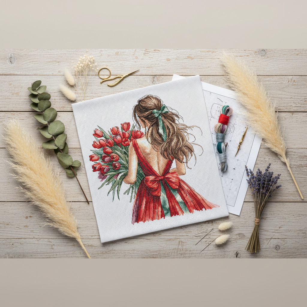 Kit de punto de cruz AVA Stitch “Bouquet of Tulips” P036 – Ramo de tulipanes