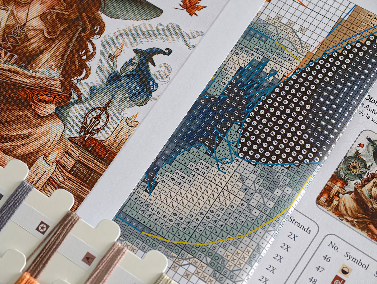 Kit de point de croix AVA P042 The Witch’s Autumn – Motif Fantasy Premium sur Aïda 16