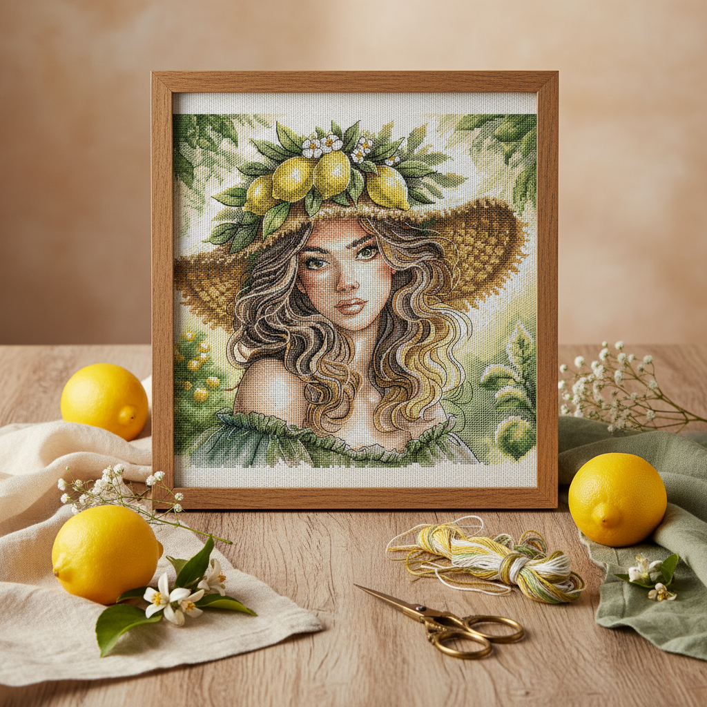 Kit de point de croix AVA Stitch « La Fille aux Citrons » P043 – La Fille aux Citrons