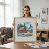Kit de Punto de Cruz "La Cabaña Roja bajo la Nieve" P044 de AVA
