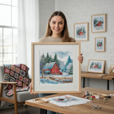 Kit de Punto de Cruz "La Cabaña Roja bajo la Nieve" P044 de AVA