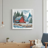 Kit de Punto de Cruz "La Cabaña Roja bajo la Nieve" P044 de AVA